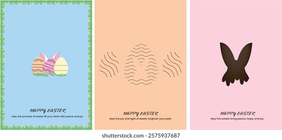 happy easter greeting card set. with vector easter egg, easter bunny, bunny chocolate.