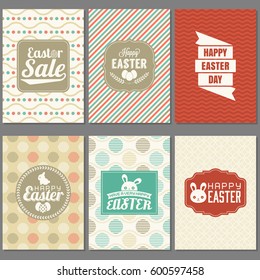 Happy easter greeting card set with frame and ornamental on elegant pattern, flat design