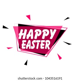 Happy easter, greeting card or sign with pink label