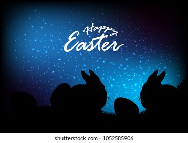 
Happy Easter greeting card in silhouette style, Eggs and Rabbit silhouetted with milky way background for Easter day, Eps 10 vector