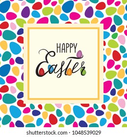 Happy Easter greeting card. Spring holiday decorative bakground with Easter eggs