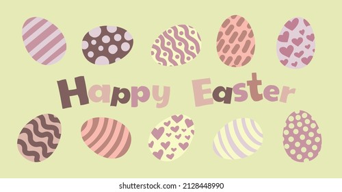 Frohe Ostern! Grußkarte in Frühlingsfarben mit Ostereiern und fröhlicher Osterschrift. Ostereier-Design