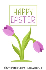 Feliz tarjeta de felicitación de Pascua con estilizada flor de nevada. Ilustración vectorial en estilo plano simple. Ilustración de existencias coloreadas