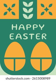Happy Easter Greeting Card with Stylized Eggs and Decorative Elements