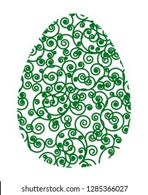 Happy Easter greeting card template. Green swirls egg symbol isolated over white background. Vector spring illustration.