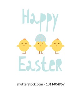 Happy Easter greeting card template with chicks, design vector illustration