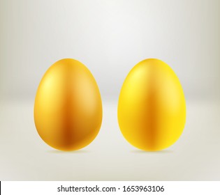 Happy Easter greeting card template. Golden eggs on bright background