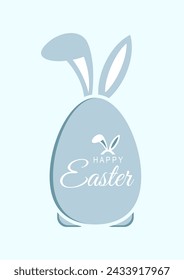 Happy easter greeting card template, poster, holiday cover in blue color. Vector illustration.