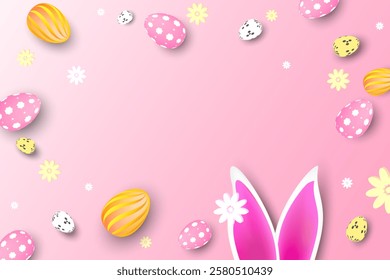 Happy Easter greeting card template. Modern minimal style. Horizontal decoration poster, greeting card, header for website and social media. Minimal nature background. Spring holidays concept.