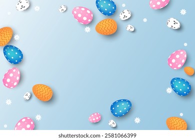 Happy Easter greeting card template. Modern minimal style. Horizontal decoration poster, greeting card, header for website and social media. Minimal nature background. Spring holidays concept.