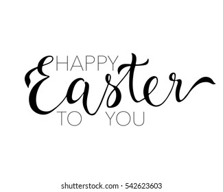 Happy Easter Greeting Card Template. Hand Drawn Modern Brush Calligraphy Design.