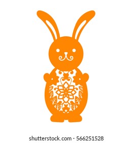 Happy Easter greeting card template in paper cutting style. Laser cutting template for greeting cards. Stencil for paper, plastic, wood, plotter.Abstract silhouette pattern.