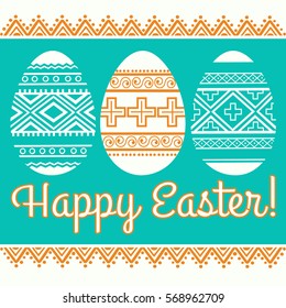 Happy Easter greeting card template with easter egg. Vector Illustration
