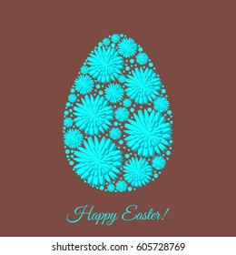 Happy  Easter  greeting card template with decorated flowers egg isolated on brown background. Vector  illustration.