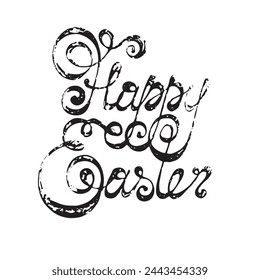 Happy Easter greeting card text, hand drawn lettering, black and white vector illustration, grunge style
