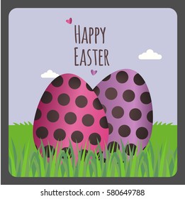 Happy Easter greeting card with two eggs