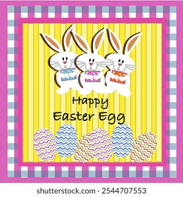 Happy Easter greeting card with typical Easter egg and cute bunny picture