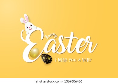 Happy Easter greeting card with typography, bunny and egg - Vector