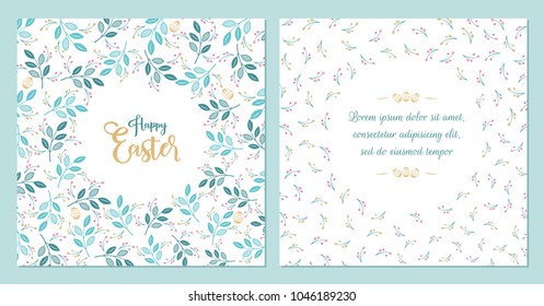 Happy Easter - greeting card. Unique design with branches and Golden Easter eggs. Vector illustration in modern style