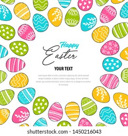 Happy Easter - greeting card. Unique design with eggs. Vector illustration in modern style. Template for card, invitation, flyer, leaflet, banner in thin linear design.