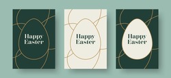 Happy Easter Greeting Card. Vector Design Template For Easter Holiday. Collection Of Elegant And Trendy Easter Card Templates With Geometric Easter Egg Illustration. Stock Vector