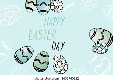 Happy Easter greeting card. Vector illustration with colorful on Blue background.