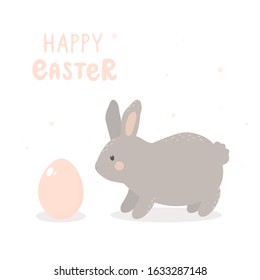 Happy Easter greeting card. Vector illustration with cute rabbit