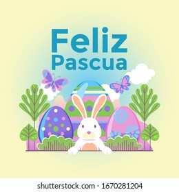 Happy Easter Greeting Card Vector Illustration. Feliz Pascua translate: Happy Easter
