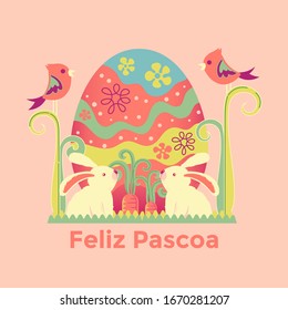 Happy Easter Greeting Card Vector Illustration. Feliz Pascoa translate: Happy Easter
