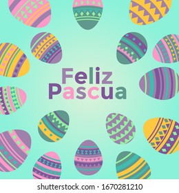 Happy Easter Greeting Card Vector Illustration. Feliz Pascua translate: Happy Easter
