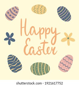 Happy easter greeting card vector template. Easter banner, holiday poster, lettering quote.