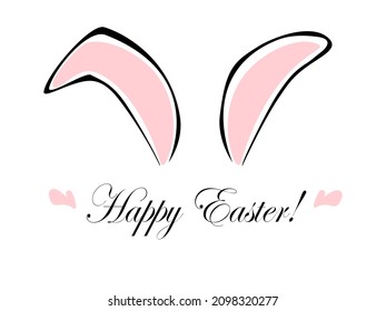 Happy Easter greeting card vector template graphic bunny rabbit animal cute ears handwritten text holiday celebration spring season isolated flat design poster print