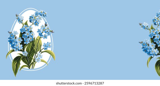 Happy Easter greeting card. Vector illustration with forget-me-not flowers.