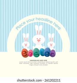 Happy Easter greeting card vector art/Easter eggs design and rabbit illustration with text/Colorful eggs drawing with background design