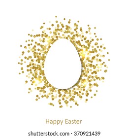 Happy Easter greeting card. Vector background with confetti and easter egg. EPS 10.