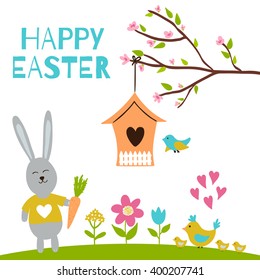 Happy easter greeting card. Vector illustration wit hand-draw holidays objects.