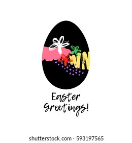 Happy Easter greeting card. Vector illustration with egg. 