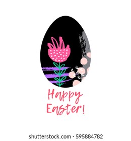Happy Easter greeting card. Vector illustration with egg. 