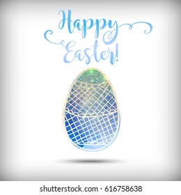 Happy Easter greeting card, vector hand drawn festive design. Colorful holiday background with doodle eggs.