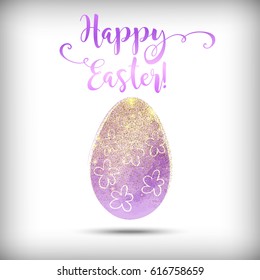 Happy Easter greeting card, vector hand drawn festive design. Colorful holiday background with doodle eggs.