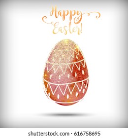 Happy Easter greeting card, vector hand drawn festive design. Colorful holiday background with doodle eggs.