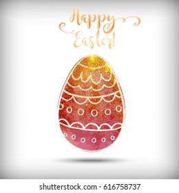 Happy Easter greeting card, vector hand drawn festive design. Colorful holiday background with doodle eggs.