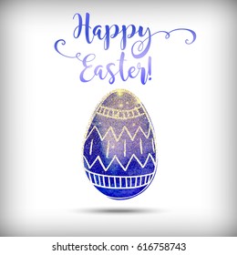 Happy Easter greeting card, vector hand drawn festive design. Colorful holiday background with doodle eggs.