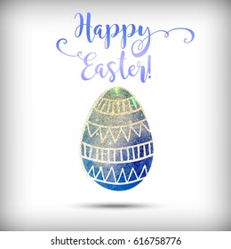 Happy Easter greeting card, vector hand drawn festive design. Colorful holiday background with doodle eggs.