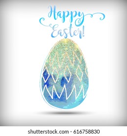 Happy Easter greeting card, vector hand drawn festive design. Colorful holiday background with doodle eggs.