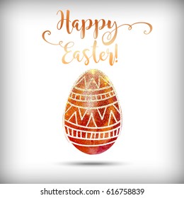 Happy Easter greeting card, vector hand drawn festive design. Colorful holiday background with doodle eggs.