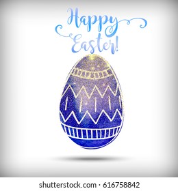 Happy Easter greeting card, vector hand drawn festive design. Colorful holiday background with doodle eggs.