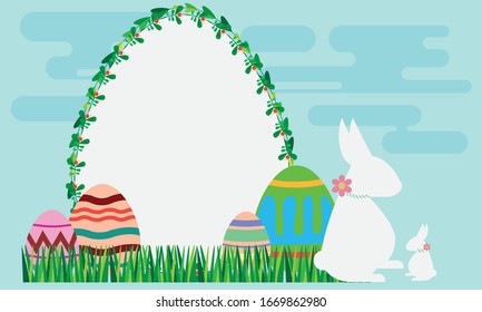 tarjeta de felicitación de Pascua con conejito blanco en césped