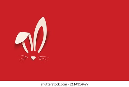Happy Easter greeting card with white paper cut Easter Bunny isolated on a red background,vector illustration
