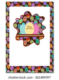 Happy Easter greeting card.Easter vector background. Egg sticker.